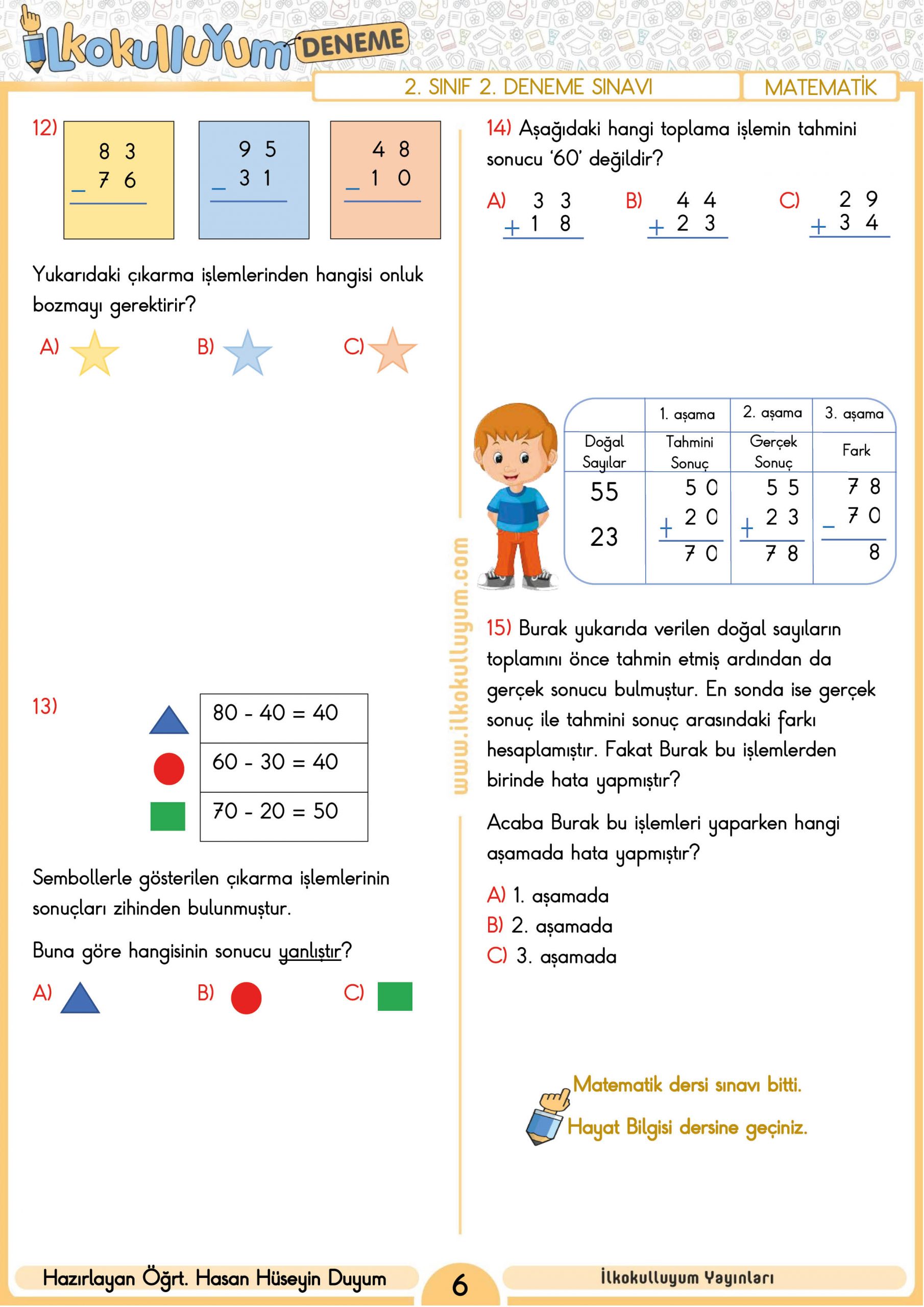 2. SINIF 2. DENEME SINAVI (ETKİLEŞİMLİ VE CEVAP ANAHTARLI) | İlkokulluyum